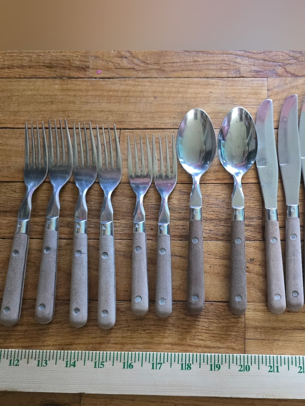 Washington Forge WF MARDI GRAS Vtg Korea Flatware Brown Wood Stainless 14 Pieces
